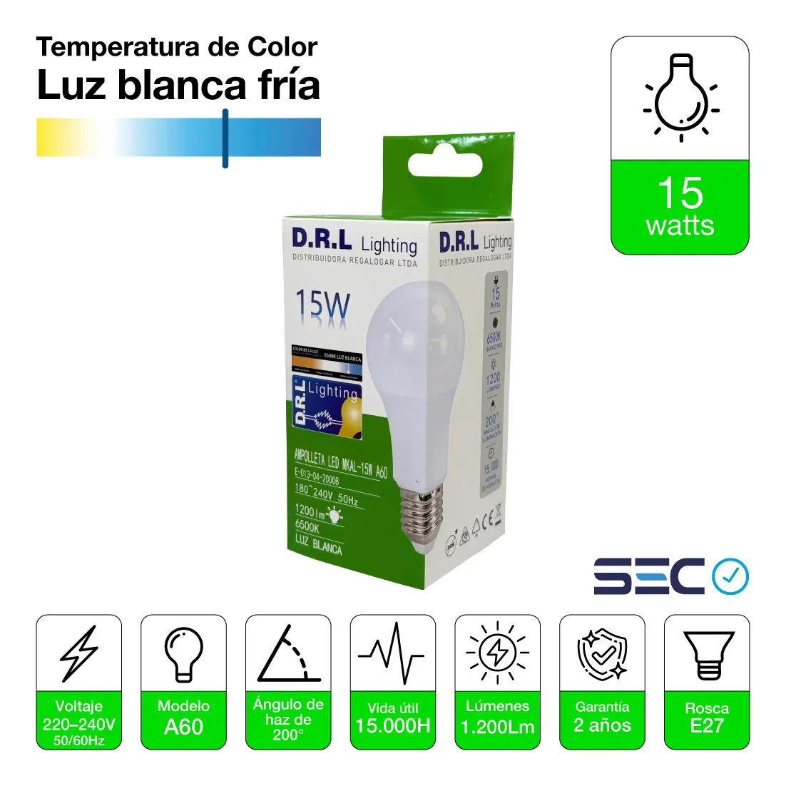 Ampolleta Led A60 15W Luz Blanca - Imagen 3